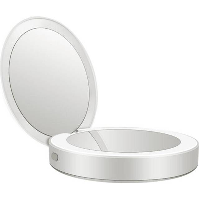 (White, Standard) Portable Led Mobile Power Makeup Mirror Round Makeup Mirror With Light Pocket Folding Beauty Mirror