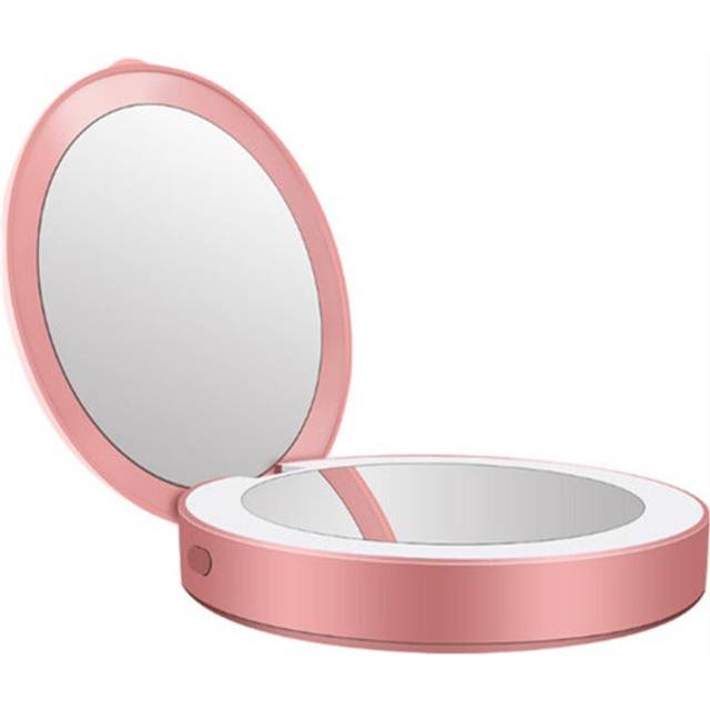 (Pink, Standard) Portable Led Mobile Power Makeup Mirror Round Makeup Mirror With Light Pocket Folding Beauty Mirror