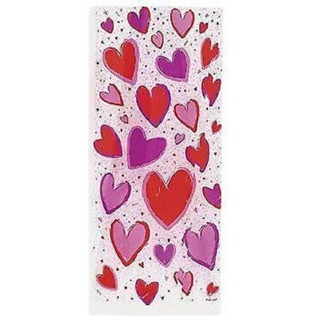 20 hearts cello cellophane loot gift party valentine's day sweet bags with ties