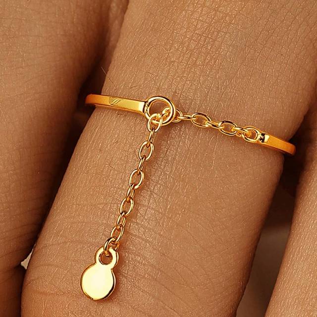 SHEIN 1PC 925 Sterling Silver Chain Statement Ring With Dangle Ball  18K Gold Plated Adjustable Tail Finger Band Birthstone Eternity Promise Ring Wedding En