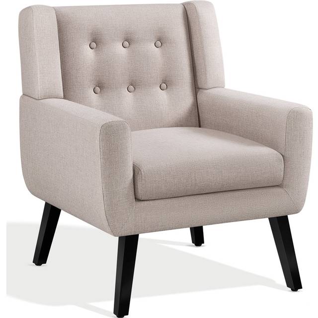 Yaheetech 73cm Wide Tufted Polyester Armchair with Solid Wood Legs Beige 88cm H X 73cm W X 77cm D