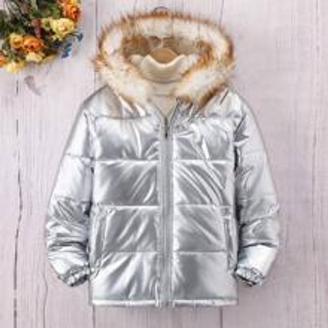 Tween Boy Fuzzy Trim Hooded Dragkedja Metallic Vadderad utan tröja - Champagne (8Y,9Y,10Y,11Y,12Y)