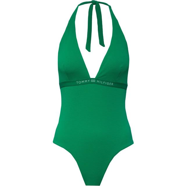 Tommy Hilfiger Tonal Logo Halter Neck Swimsuit - Green, Green, Size Xs, Women - XS