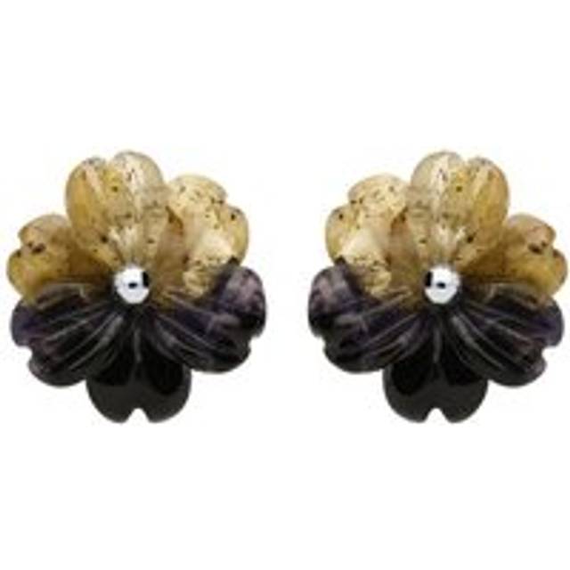 Sterling Silver Blue John Tuberose Dahlia Large Stud Earrings - Option1 Value Silver