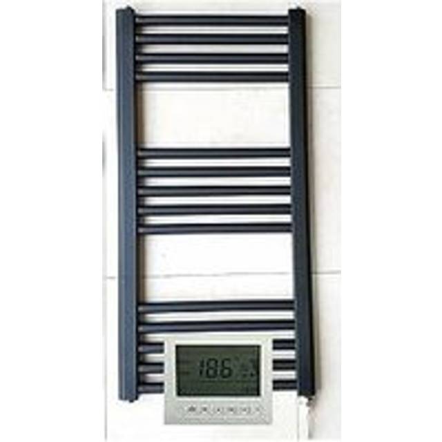Greenedhouse - York 500 x 800mm Black Electric Curved Towel Rail Bathroom Radiator + 7 Day Timer/Thermostat