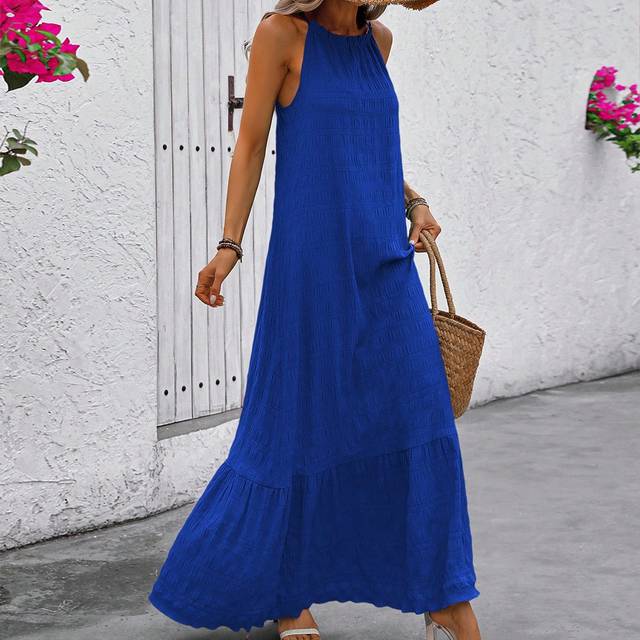 Calvaya Women&#39;s Summer Dress, Halter Neckline A-Line Sleeveless Hawaiian Style Green Dress Maxi Women Outfit