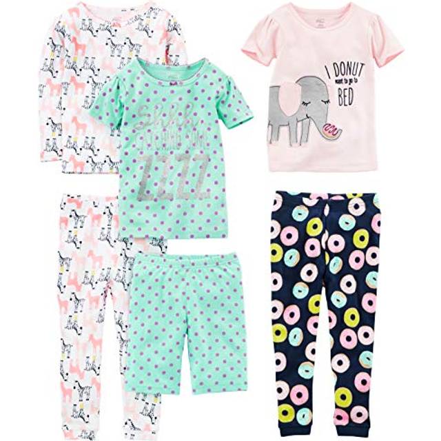 Simple Joys by Carter's Girls' 6-Piece Snug Fit Cotton Pajama Set  Green Dots/Navy Donut/Pink Elephant/White Zebra  4