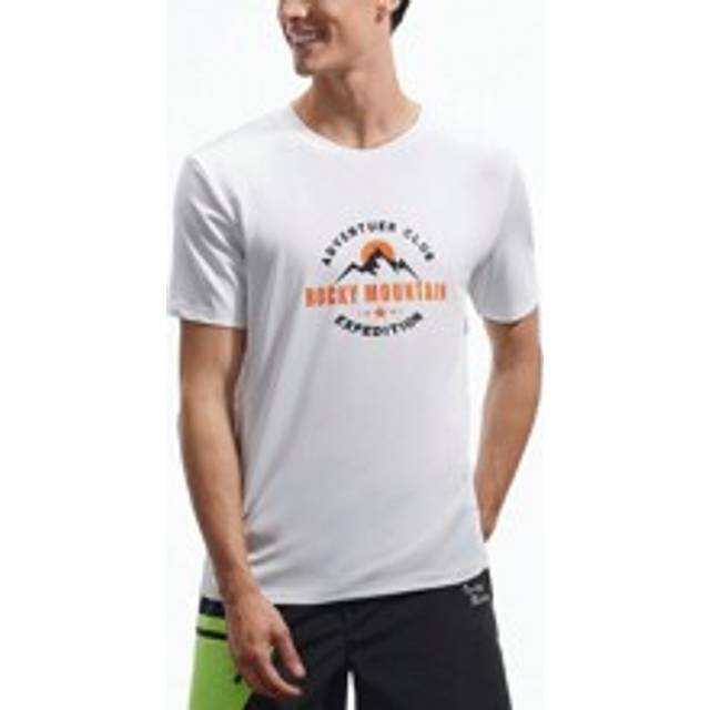 Herr Sommar Casual Outdoor Kortärmad T-shirt med Mountain & Letter Print - Vitt (L,M,S,XL,XXL)