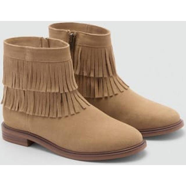 Mango Girls Fringe Suede Ankle Boots - Beige, Beige, Size 2 Older