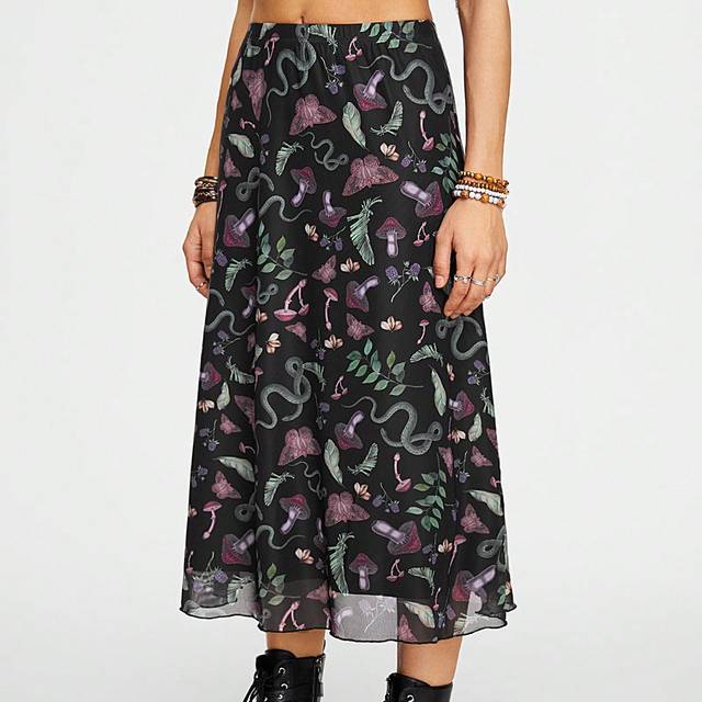 ROMWE Women&#39;s Butterfly & Mushroom Print A-Line Fairycore Skirt