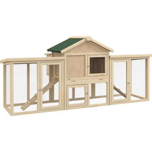 PawHut Wooden Large Chicken Coop with Run - Brown - 71 x 96 x 22cm