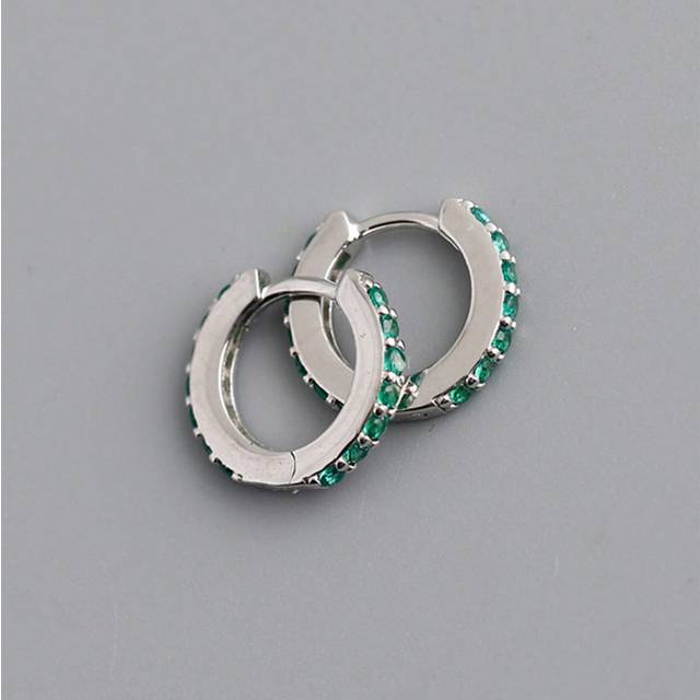 HuooNew 1pair 925 Sterling Silver Small Size Micro Inlaid Green Cubic Zirconia Stud Earrings, Unisex Gift