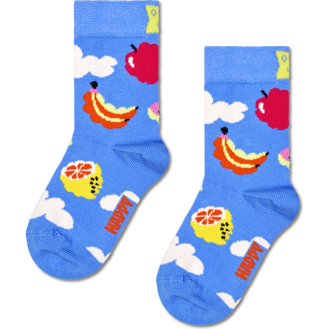 Kids Fruit Socks | Blue Cloudy Crew Socks - Blue, White, Yellow, Orange, Dark Pink, Light Green - 0-12 Months