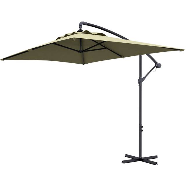 Outsunny Waterproof Cantilever Parasol w/ Cross Base, Banana Umbrella w/ Crank Handle, 6 Ribs, 3x2m, Rectangular, Hanging Patio Shade Aosom UK