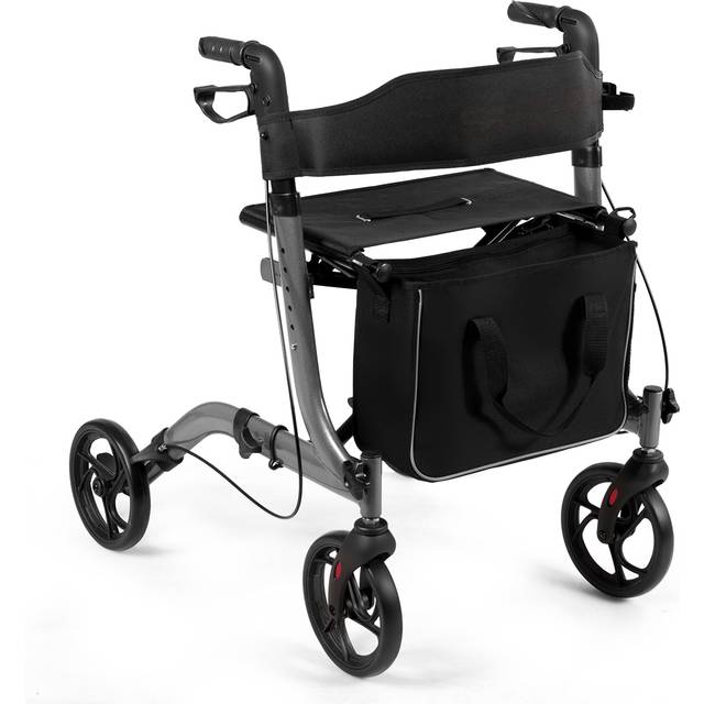 Folding Aluminium Rollator Walker Mobility Aid With 4 Wheels-Grey