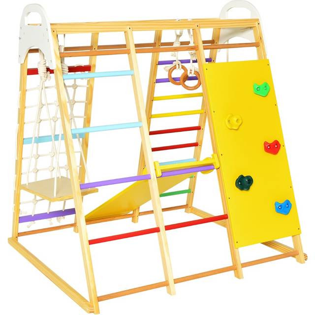 8-in-1 Jungle Gym Playset Wooden Climber Play Set with Monkey Bars-Colourful
