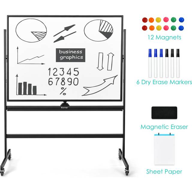 Mobile Magnetic Double-Sized Whiteboard with 4 Lockable Wheels