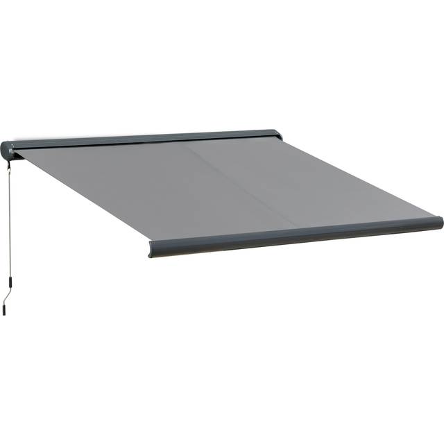 Outsunny Retractable Manual Awning Cassette Electric Motorised Door Window Patio Canopy Sun Shade W/ R/c & Led, 350 X 300cm, Grey