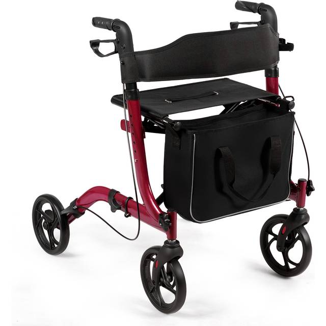 Folding Aluminium Rollator Walker Mobility Aid With 4 Wheels-Red