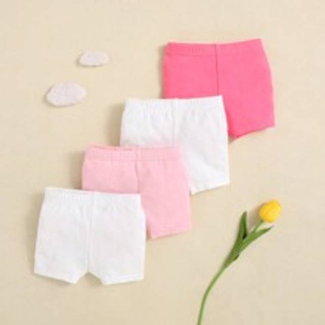 Baby Girl Stickade mjuka enfärgade Casual Shorts Set om fyra med resår i midjan - Multifärgad (6-9M,0-1M,1-3M,3-6M)