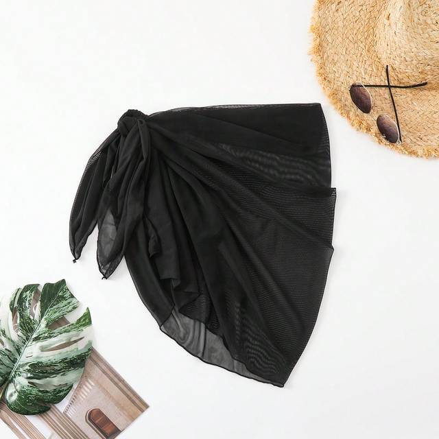 Swim Vcay Plus Size Summer Beach Solid Color Mesh Sheer Cover Up Skirt