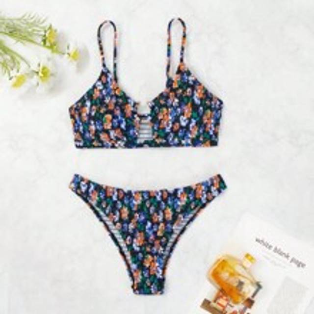 Dam Semester Blomtryckt Halter Neck Enkel Fashionabla bikiniset, tryckt mönster Slumpmässig sommar - Multifärgad (L,M,S,XL)