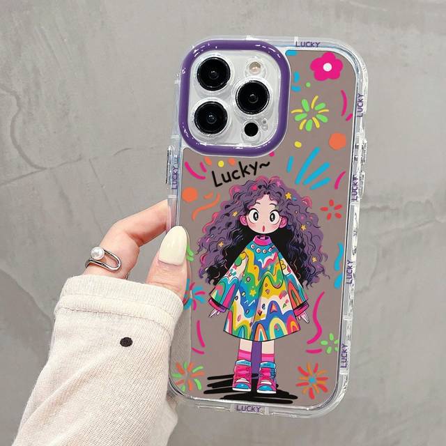 SHEIN 1pc Cream Cracked Mirror Phone Case Compatible With Iphone 11 12 13 14 Pro Max 15 16 Pro Max, Grafitti Girl Pattern