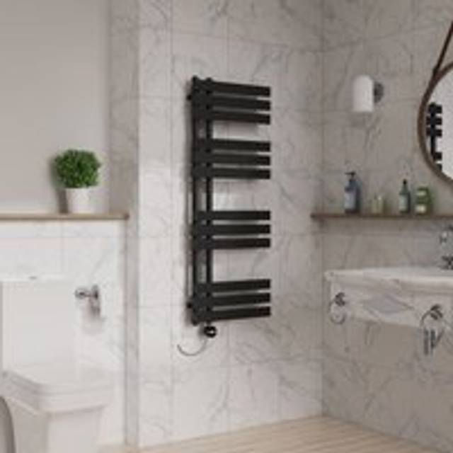 Touch Screen Electric D Tube Towel Rail 1200x450mm Black