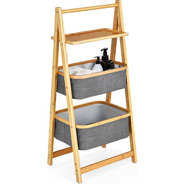 Freestanding A-Frame Laundry Hamper with Shelf-Natural