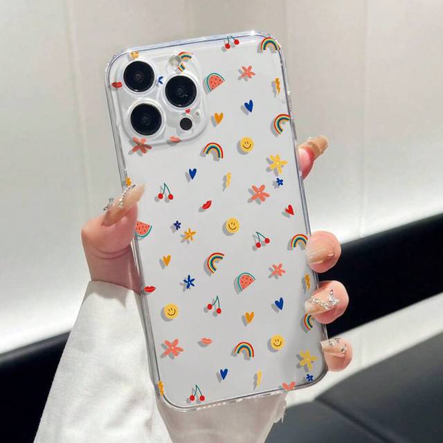 SHEIN Smile Face Painted Simple & Fashionable Protective Phone Case Compatible With IPhone 15 / 15 Pro Max, Compatible With IPhone 13/14, Compatible With Sa