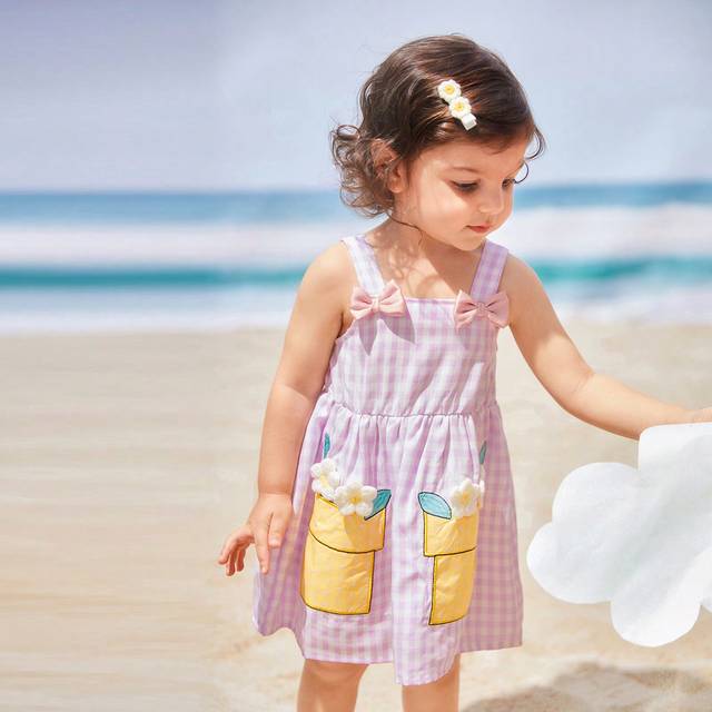SHEIN Summer Toddler Girls&#39; Dress, Baby Girl&#39;s Cute Strap Gingham Dress With Bow