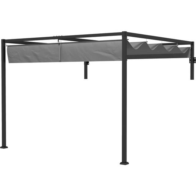 Outsunny 2 X 3(m) Lean To Pergola, Metal Pergola With Retractable Roof For Grill, Deck