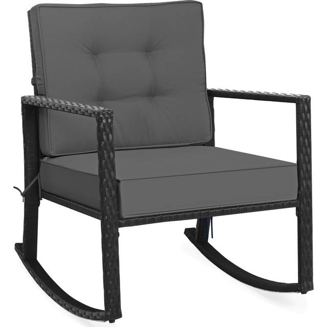 Outdoor Wicker Rocking Chair with Heavy-Duty Steel Frame-Grey