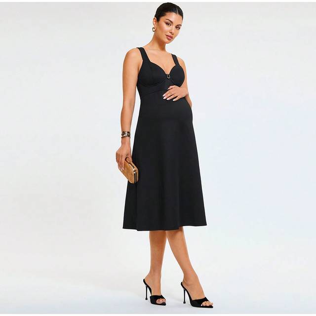 MaterniChic Maternity Elegant Sleeveless Dress With Sweetheart Neckline And Backless Design, Solid Color, Summer