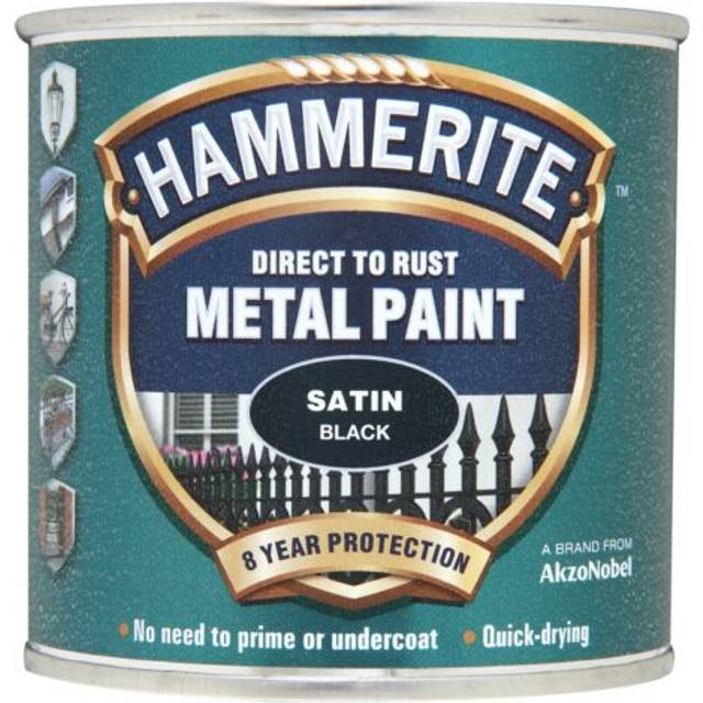 Hammerite Satin Black Direct To Rust Metal Paint 250ml