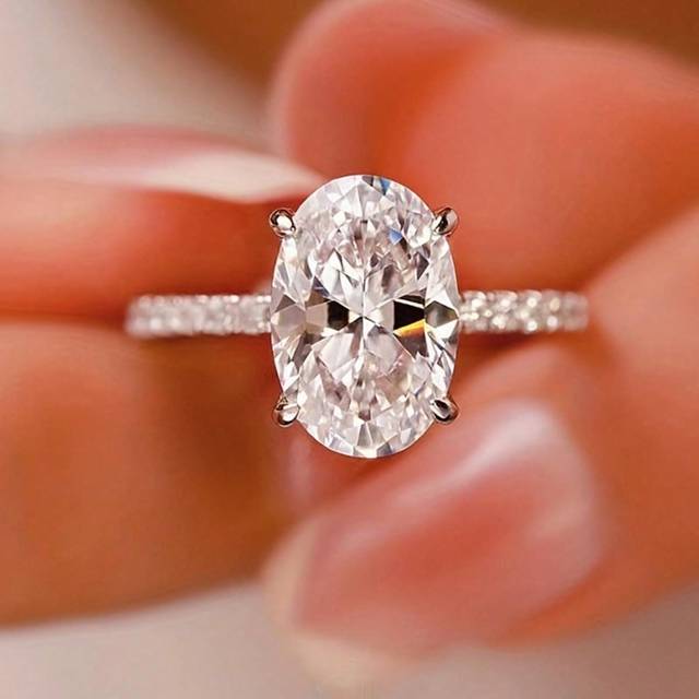 SHEIN S925 Sterling Silver 1-3 Carats Special Mossan Diamond Egg Ring Unique Design Accessories Suitable For Wedding Engagement Parties Wear Comfortable Wom
