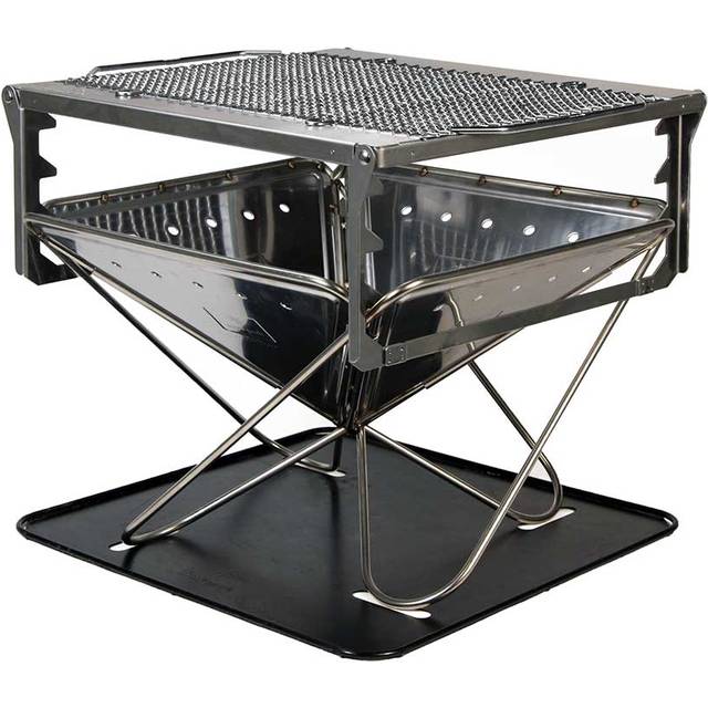 Snow Peak Tabiki Fire & Grill Portable Camping Firepit & Grill, Large - Silver/Black