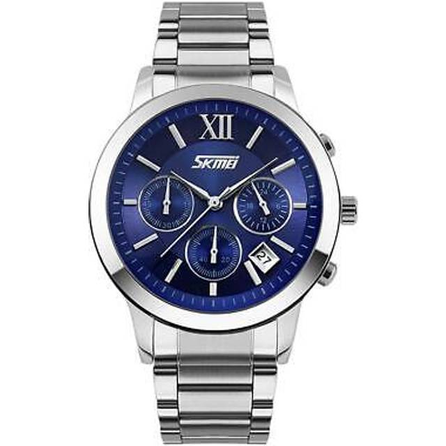 Skmei mens blue chronograph watch multi dial date display steel strap uk