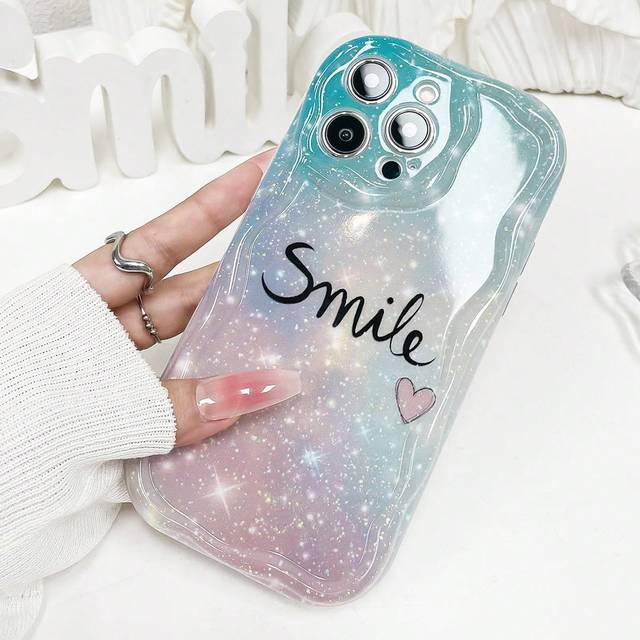 SHEIN 1pc Fashionable Thickened Anti-Drop Phone Case With Starry Sky Glow-In-The-Dark Print, Compatible With IPhone And Compatible With Samsung Phones