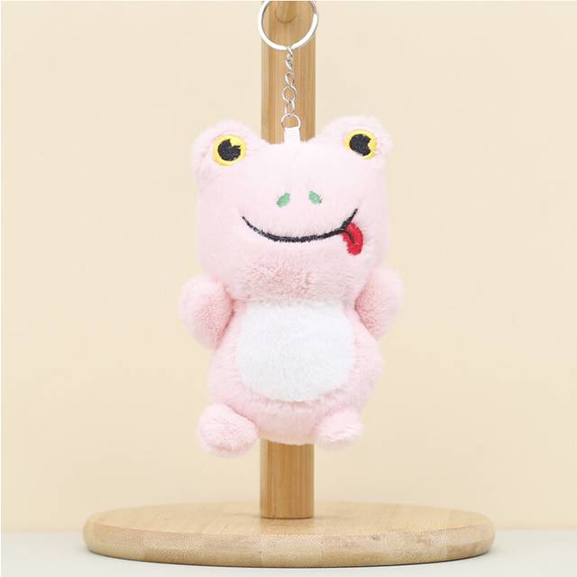 (Pink Frog) Adorable Cartoon Frog Plush Toy Keychain Soft Stuffed Animal For Bags And Gifts