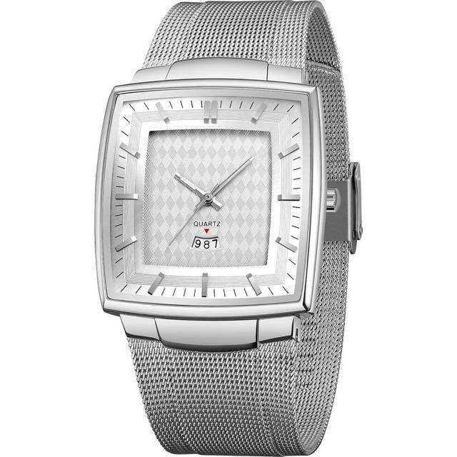 VEANXIN Men&#39;s Business Square Watch Thin Case Watch for Men Mesh Band Luxury Mens Watch Date Waterproof Quartz Wristwatch for Men