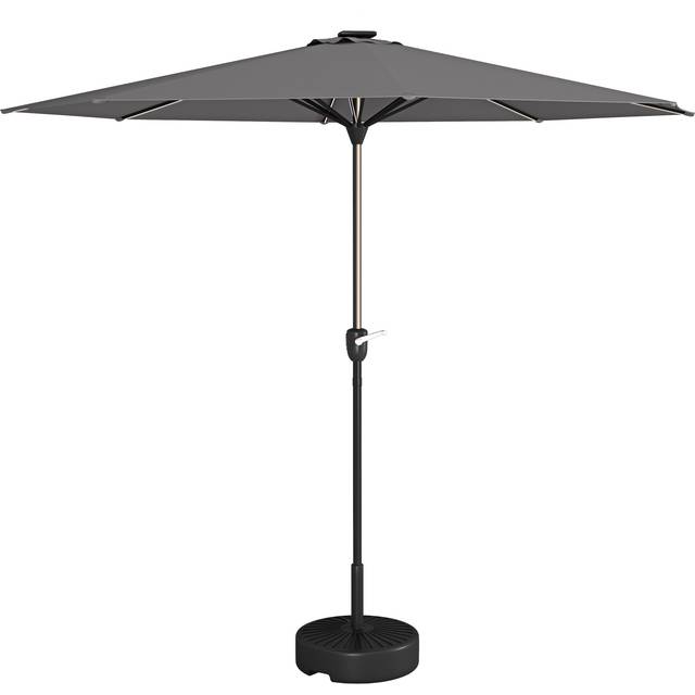 Outsunny Waterproof Patio Parasol with Solar-Powered LED Lights, Crank Handle Outdoor Umbrella, Charcoal Grey Aosom UK