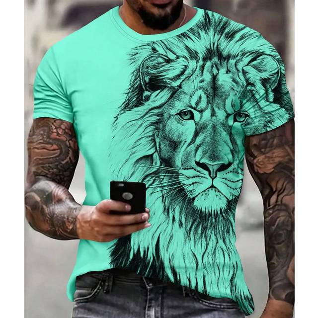 Manfinity Men&#39;s Summer Lion Printed Round Neck Short Sleeve Casual T-Shirt