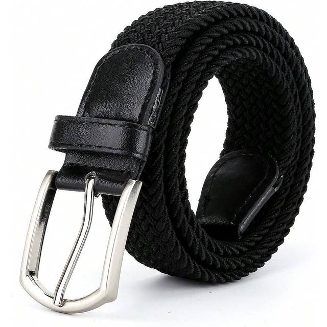 SHEIN Kids&#39; Black Elastic Braided Belt With Metal Buckle