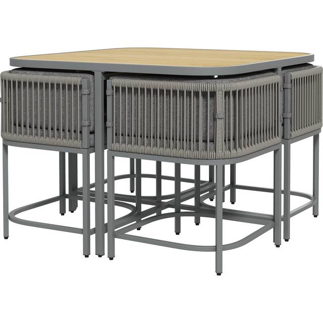 Outsunny 5 Pieces Pe Rattan Dining Sets With Cushions, Space-saving Design Rattan Cube Garden Furniture With Stone Composite Board Top, Grey