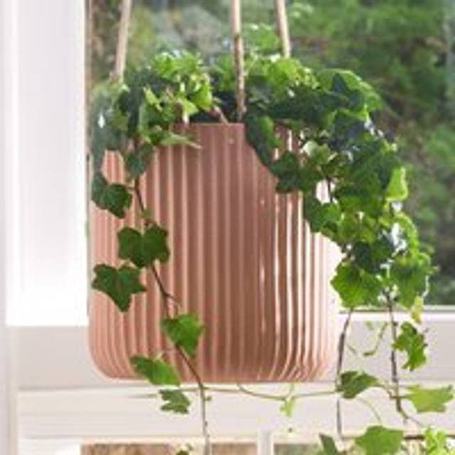 Small Rib Terracotta Hanging Planter Indoor Balcony Planter Outdoor Garden Planter Flower Plant Pot (H) 18cm, (Dia)18cm - Orange