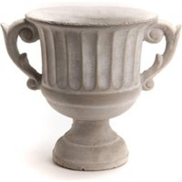 Dibor Vintage Style Concrete Grey Large Indoor Outdoor Planter Plant Pot with Baroque Scrolled Handles (H) 25cm, (Dia)30cm