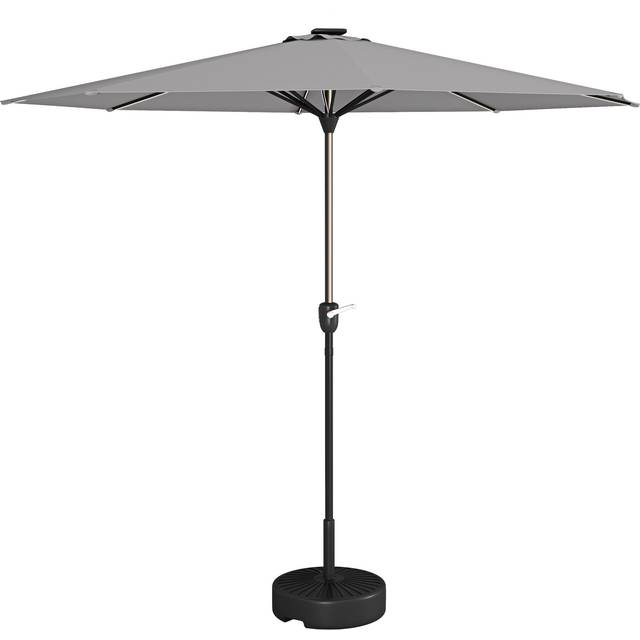 Outsunny Waterproof Patio Umbrella with Solar-Powered LED Lights, Outdoor Parasol with Crank Handle, Light Grey Aosom UK