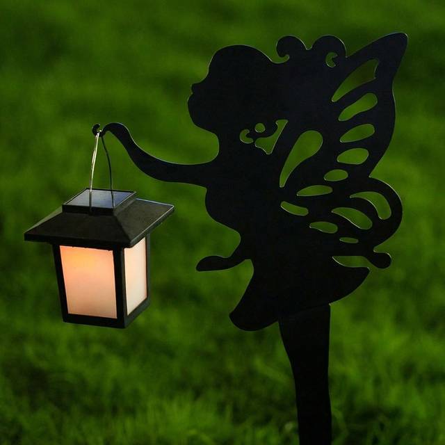 SHEIN 2pcs 56cm Height Solar Powered Garden Atmosphere Lights, Outdoor Waterproof Anti-Rust Metal Crafts, Landscape Patio Decor Lights, Ground Stake Fairy D