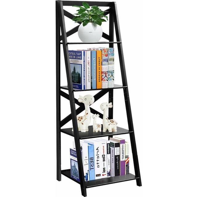 Costway 4 Shelf Black Wooden Ladder Bookcase - 88.9 x 61 x 10.16cm